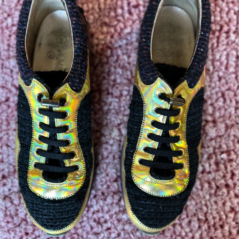 Chanel Iridescent Gold and Black Sneakers